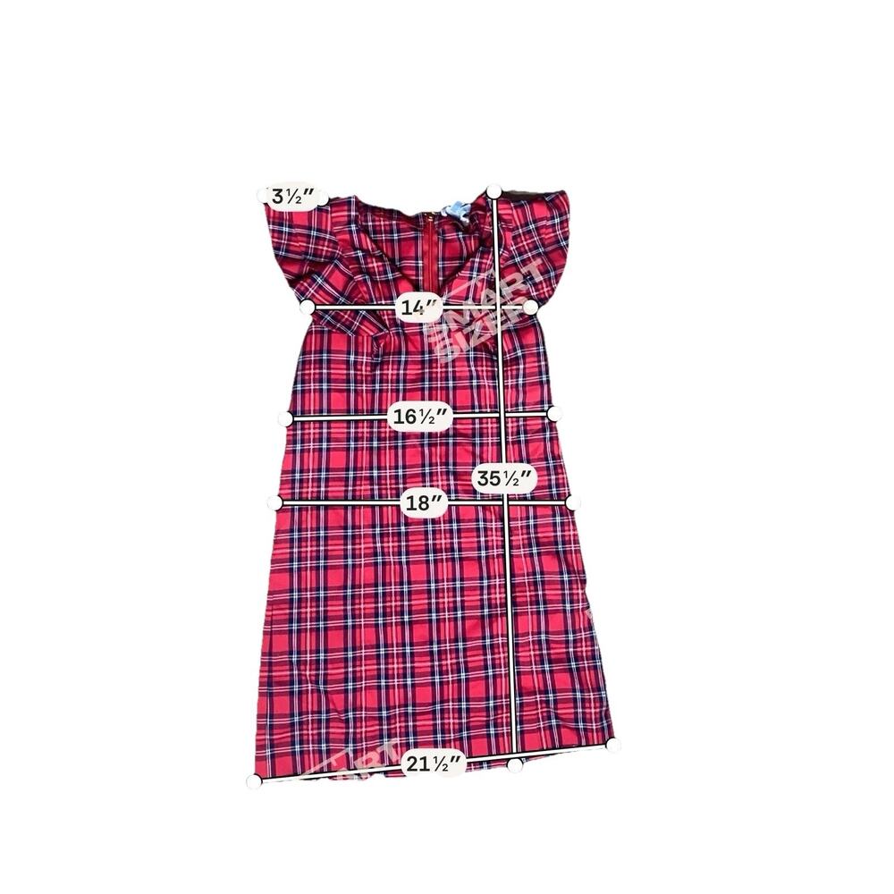Draper James Size 8 Red Plaid Ruffle Shoulder Shift Dress V Neck Holiday Mini - Picture 4 of 6